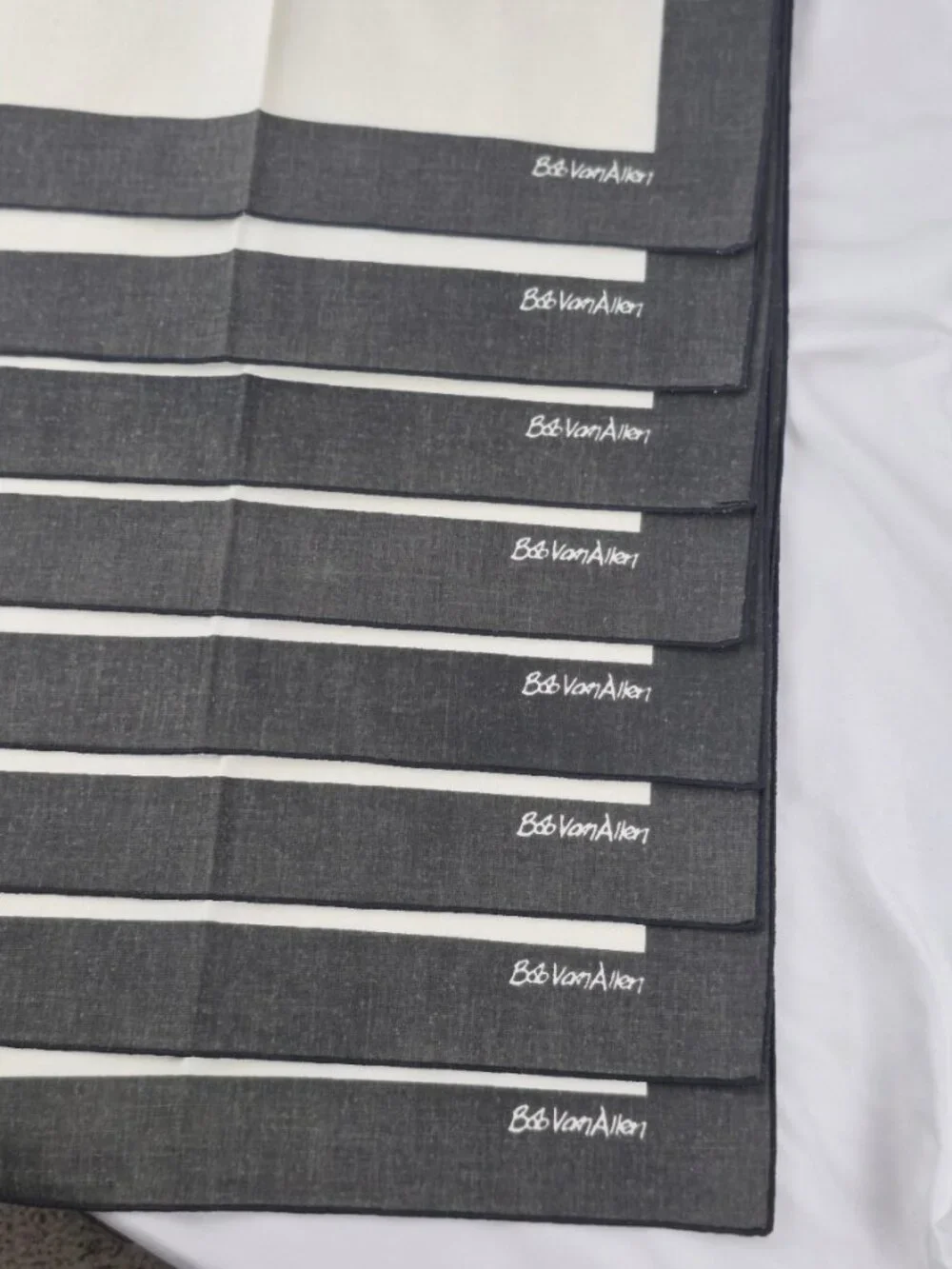 Vintage Bob Allen Napkins Charcoal Boarder & Cream Center Linen Signed Set of 8